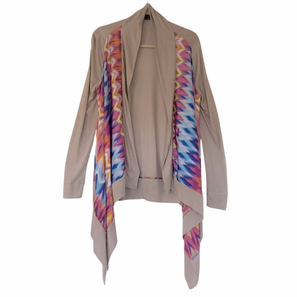 Vertigo Boho Open Front Drape Cardigan Tapue Multi Color Waterfall Jacket Medium - Picture 3 of 10